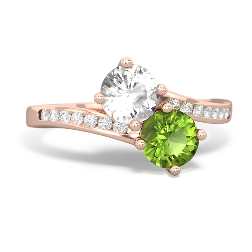 white topaz-peridot two stone channel ring