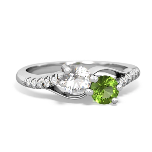 white topaz-peridot two stone infinity ring