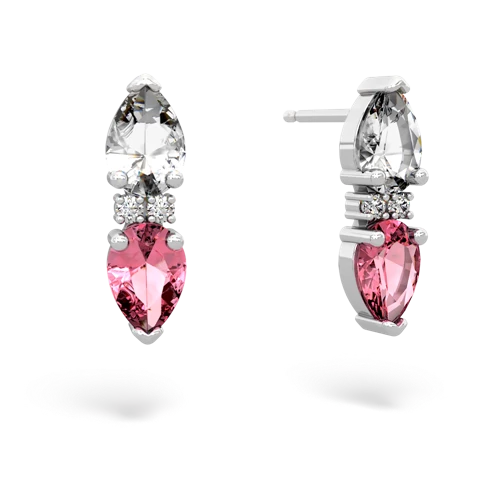 white topaz-pink sapphire bowtie earrings