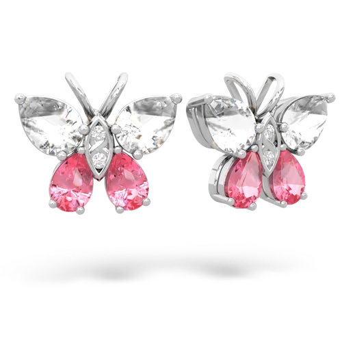 white topaz-pink sapphire butterfly earrings