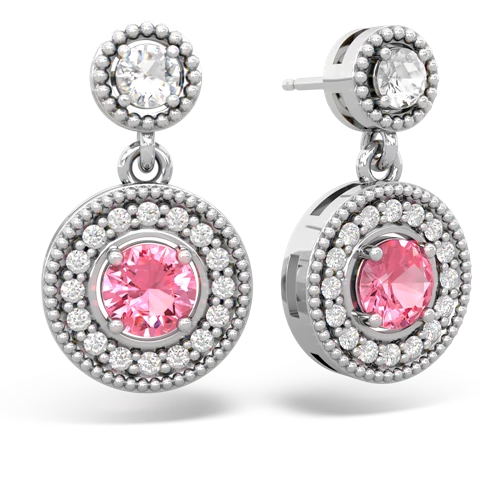 white topaz-pink sapphire halo earrings