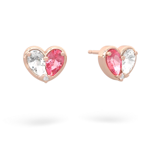 white topaz-pink sapphire one heart earrings