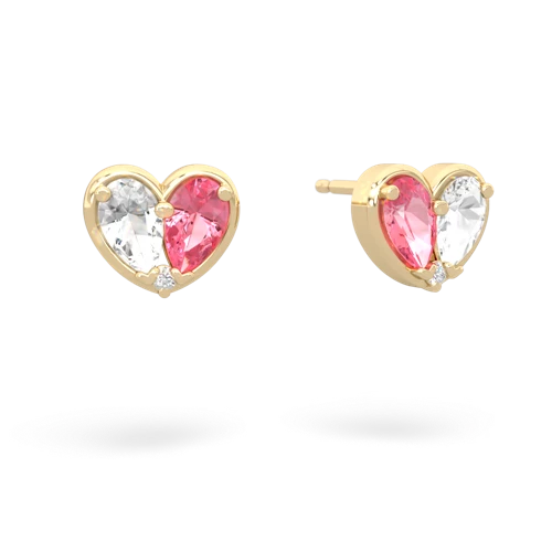 white topaz-pink sapphire one heart earrings