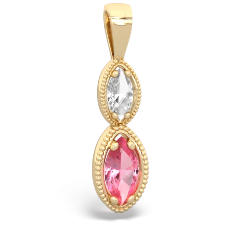 white topaz-pink sapphire antique milgrain pendant