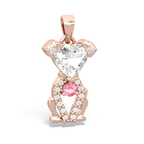 white topaz-pink sapphire birthstone puppy pendant