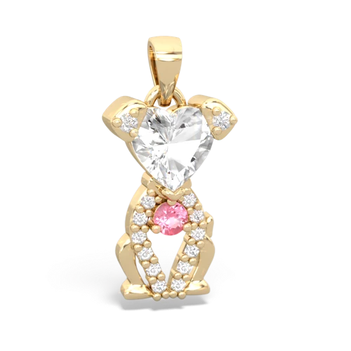 white topaz-pink sapphire birthstone puppy pendant
