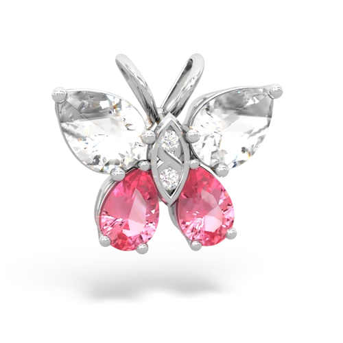 white topaz-pink sapphire butterfly pendant