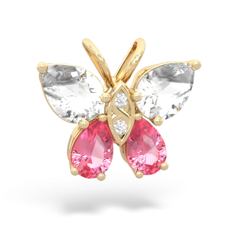 white topaz-pink sapphire butterfly pendant
