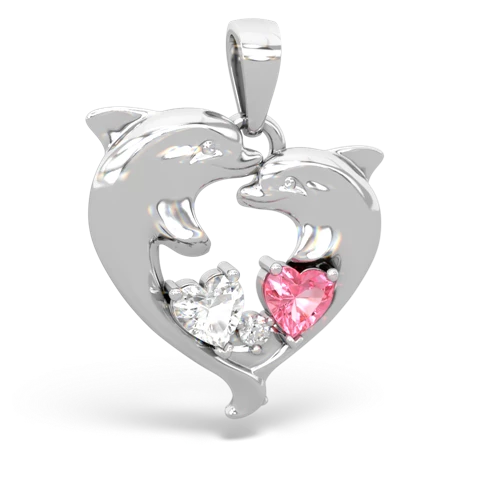 white topaz-pink sapphire dolphins pendant