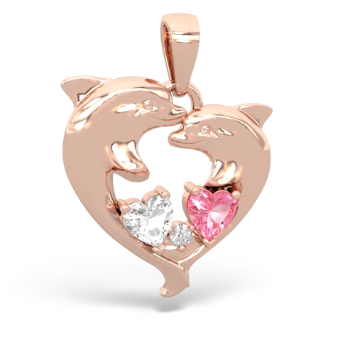 white topaz-pink sapphire dolphins pendant