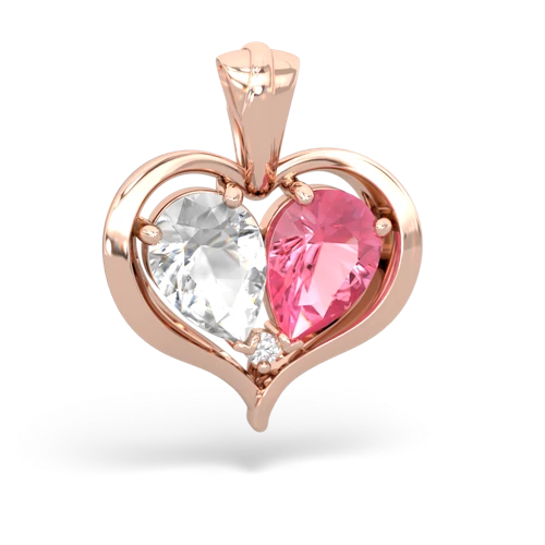 white topaz-pink sapphire half heart whole pendant