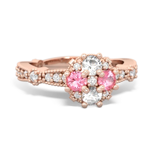 white topaz-pink sapphire art deco engagement ring