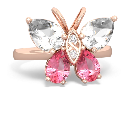 white topaz-pink sapphire butterfly ring