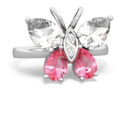 white topaz-pink sapphire butterfly ring