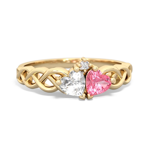 white topaz-pink sapphire celtic braid ring