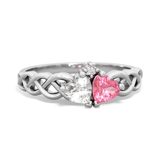 white topaz-pink sapphire celtic braid ring