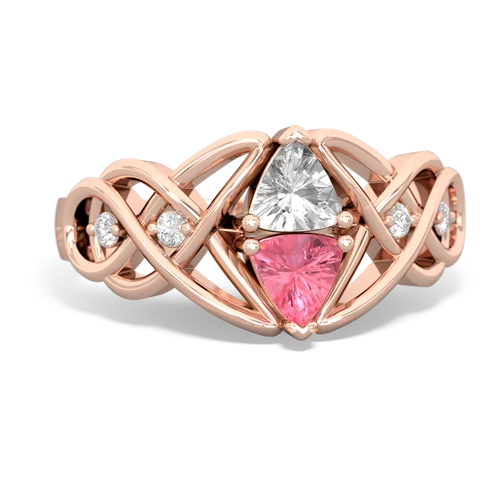 white topaz-pink sapphire celtic knot ring