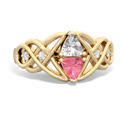 white topaz-pink sapphire celtic knot ring