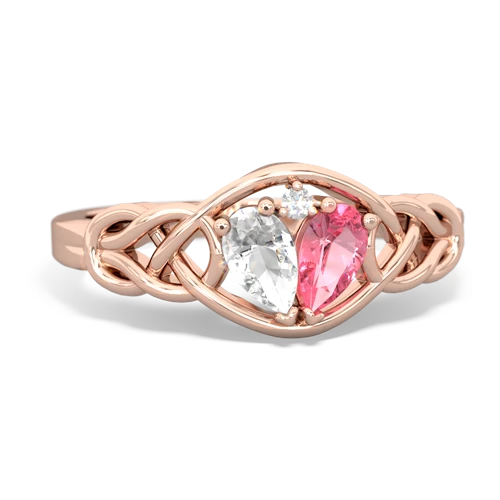 white topaz-pink sapphire celtic knot ring