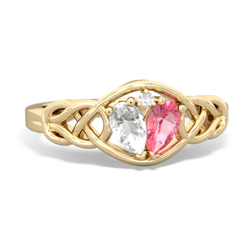 white topaz-pink sapphire celtic knot ring