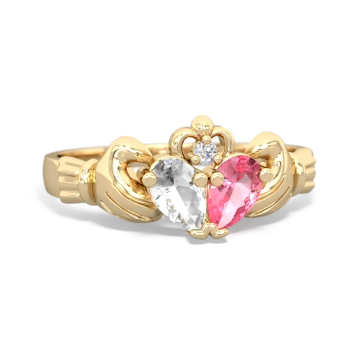 white topaz-pink sapphire claddagh ring