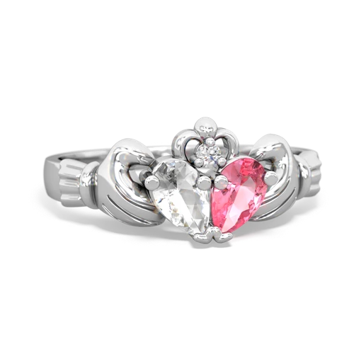 white topaz-pink sapphire claddagh ring