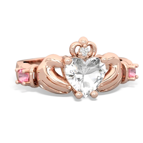 white topaz-pink sapphire claddagh ring