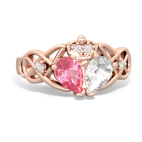 white topaz-pink sapphire claddagh ring