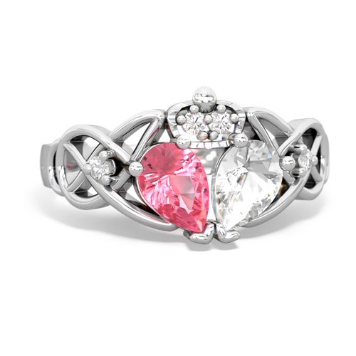 white topaz-pink sapphire claddagh ring