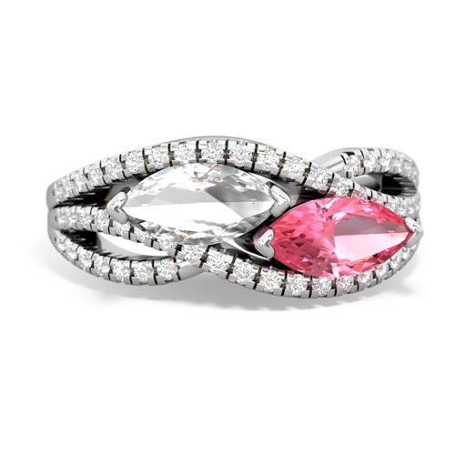 white topaz-pink sapphire double heart ring