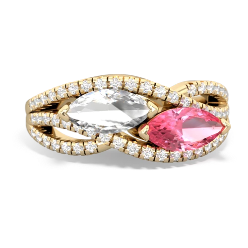 white topaz-pink sapphire double heart ring