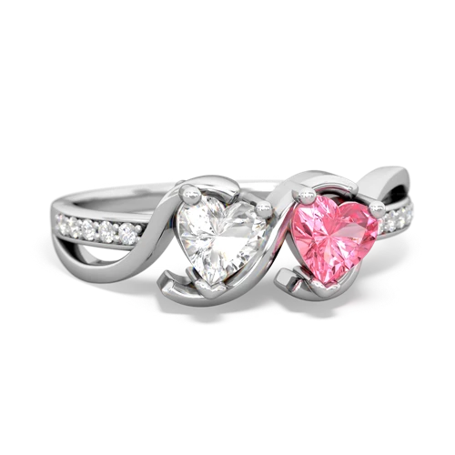 white topaz-pink sapphire double heart ring