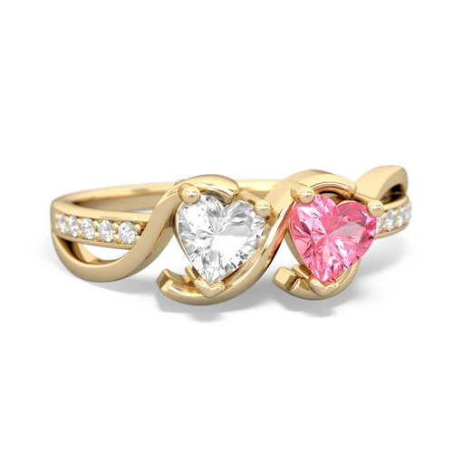 white topaz-pink sapphire double heart ring