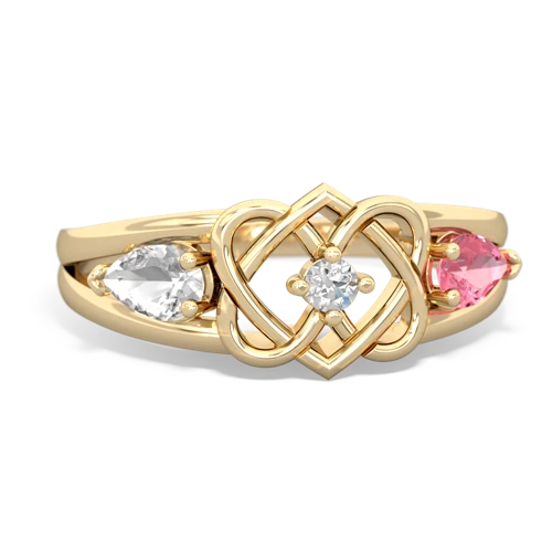 white topaz-pink sapphire double heart ring