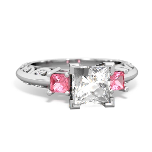 White Topaz Genuine White Topaz with Lab Created Pink Sapphire and Genuine Black Onyx Art Deco ring Ring