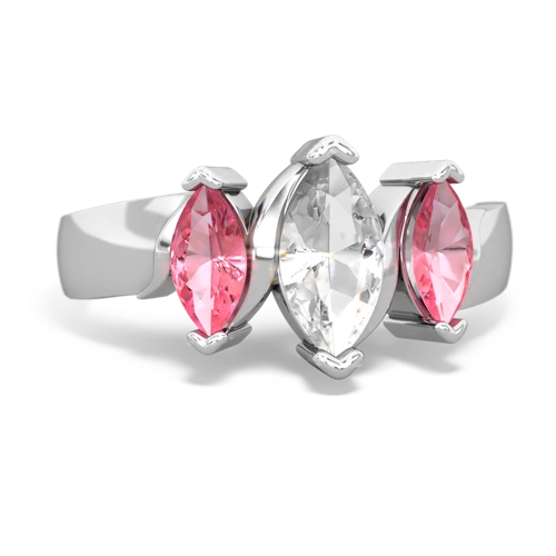 White Topaz Genuine White Topaz with Lab Created Pink Sapphire and Genuine Sapphire Three Peeks ring Ring