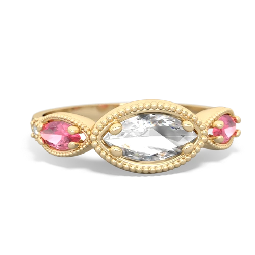 white topaz-pink sapphire milgrain marquise ring
