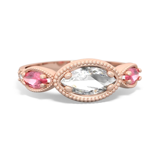 white topaz-pink sapphire milgrain marquise ring