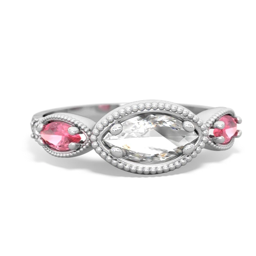 white topaz-pink sapphire milgrain marquise ring