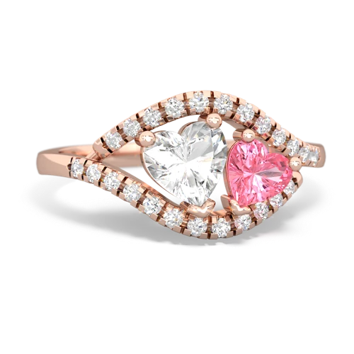 white topaz-pink sapphire mother child ring