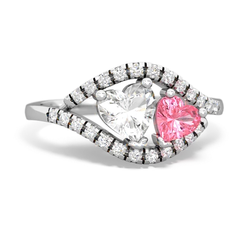 white topaz-pink sapphire mother child ring
