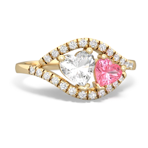 white topaz-pink sapphire mother child ring