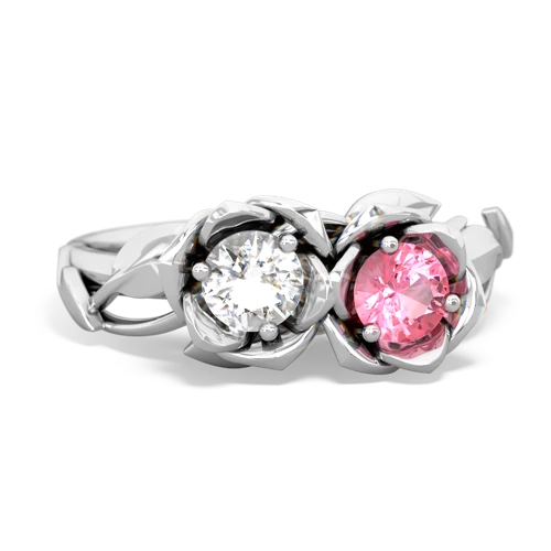 white topaz-pink sapphire roses ring