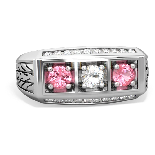 white topaz-pink sapphire three stone ring