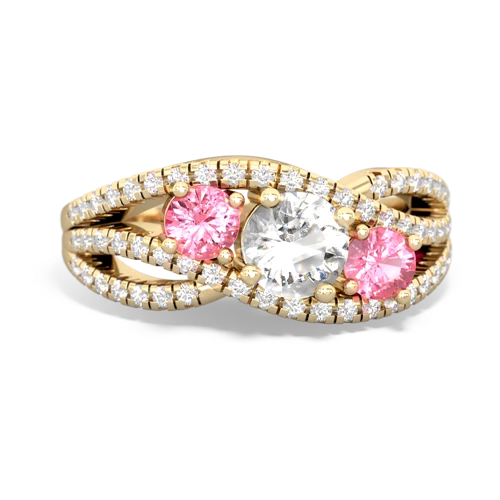 white topaz-pink sapphire three stone pave ring
