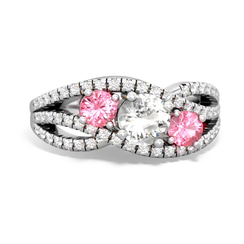 white topaz-pink sapphire three stone pave ring