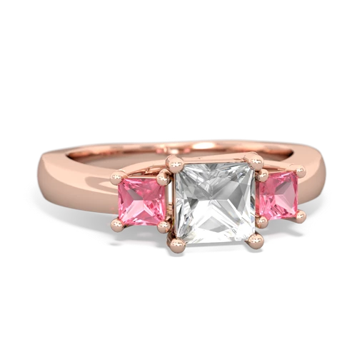 White Topaz Genuine White Topaz with Lab Created Pink Sapphire and Genuine Sapphire Three Stone Trellis ring Ring