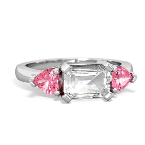 White Topaz Genuine White Topaz with Lab Created Pink Sapphire and Genuine Black Onyx Three Stone ring Ring