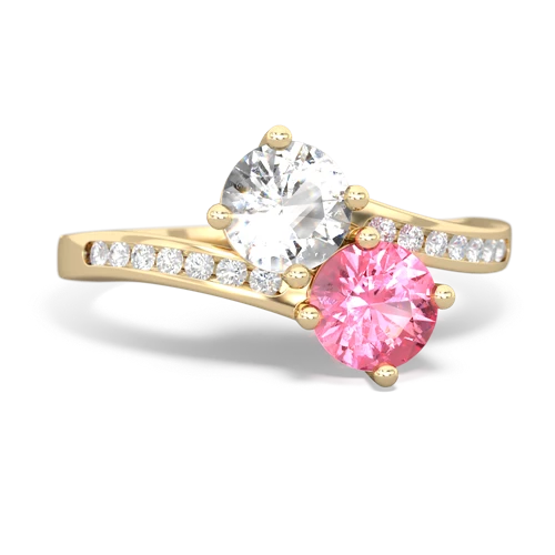 white topaz-pink sapphire two stone channel ring