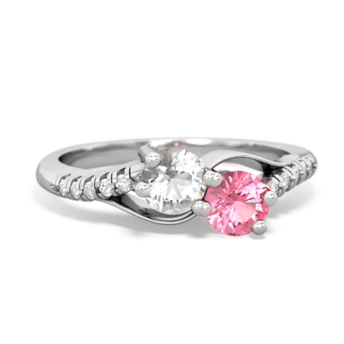white topaz-pink sapphire two stone infinity ring